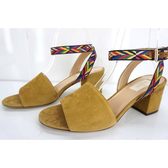 Valentino Chevron Block Heel Ankle Strap Suede Sandals SZ 38 $795 NIB Native - Picture 5 of 11